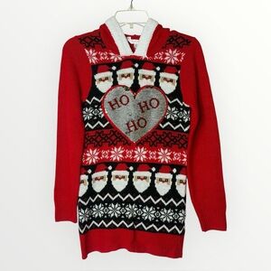 Ugly Christmas Holiday Tunic Sweater Hooded Womens Juniors‎ Medium 7/9